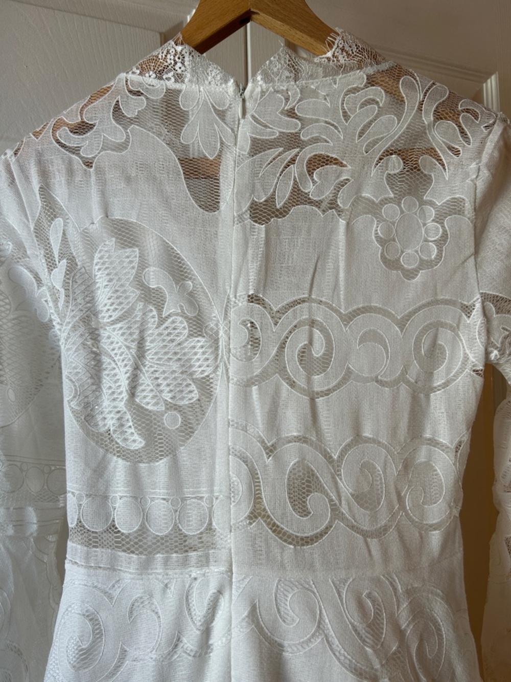 Elegant White Lace dress with eyelash lace trim and high low skirt